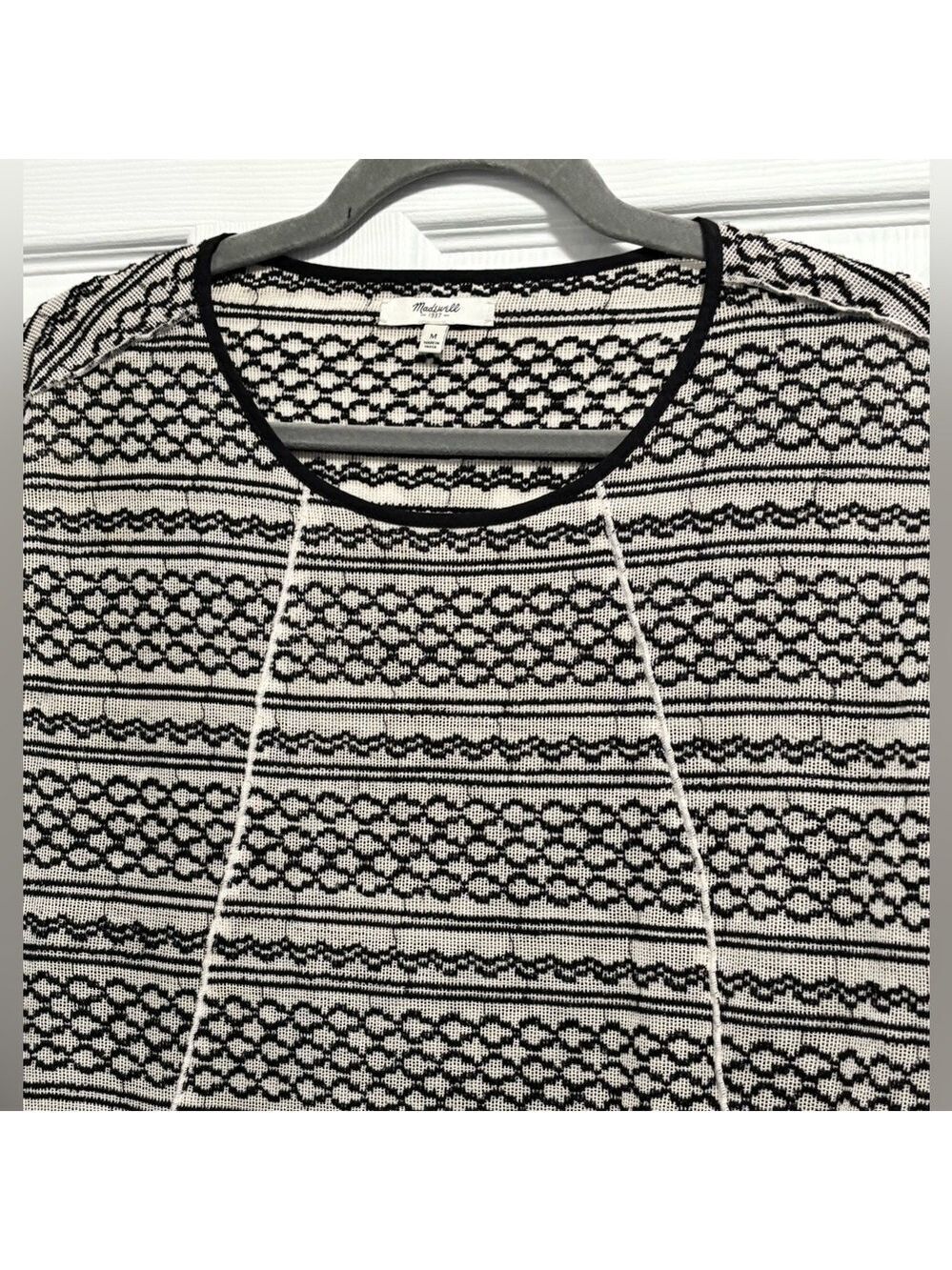 Madewell Tidal Wave Pullover Sweater Embroidered Jacquard Black Cream Top Medium - Picture 6 of 14